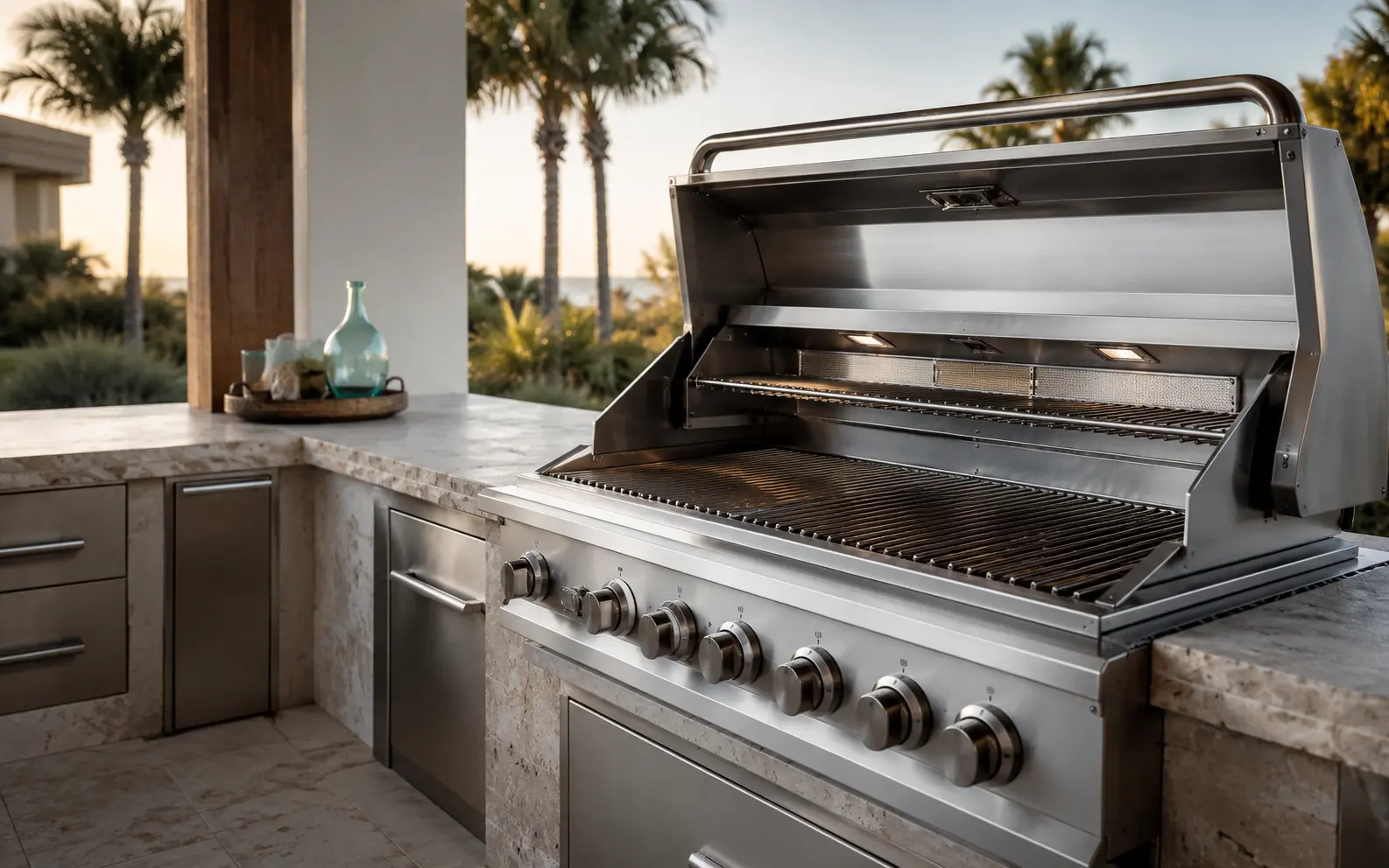 Professionally cleaned built-in grill in an outdoor kitchen on 30A